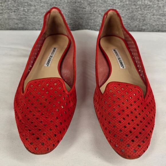 MANOLO BLAHNIK WOMEN’S SUEDE FLATS MESH ACCENTS • SIZE US 7 • MADE IN ITALY - Picture 3 of 10